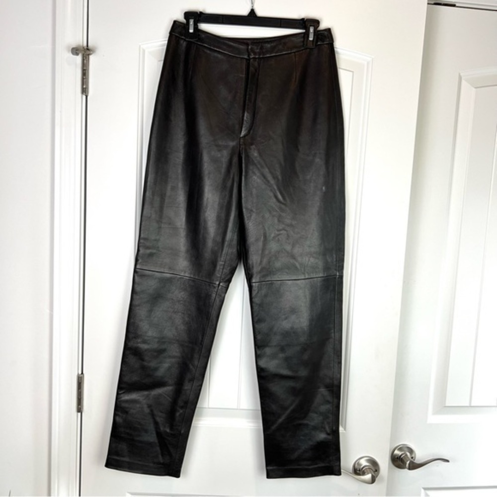 Lands End Vintage Lamb Leather Pants Womens Size 6 Black Straight Leg